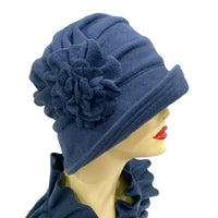  Flapper style cloche hat for women in winter fleece blue handmade 