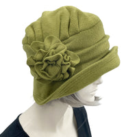 1920s vintage style cloche hat in fleece many color options. Olive