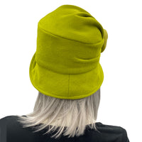 !920s Vintage style cloche hat for women in chartreuse green wool with satin rose brooch Handmade rear view