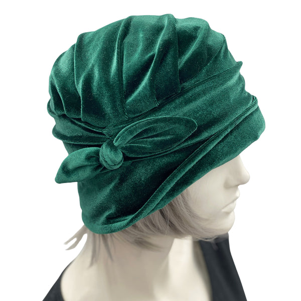 1920s style emerald green velvet cloche hat women with small bow 