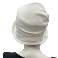 1920s fleece cloche hat women, winter white cream  Boston Millinery side rear view 
