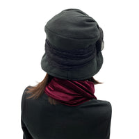 1920s Black Fleece cloche hat with satin and lace  rear view