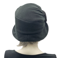 Alice wide front brim black fleece satin rose brooch rear view