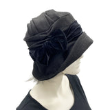 Black Woolen Cloche Hat Vintage 1920s Style Boston Millinery 