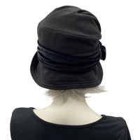 Cloche Hat 1920s Style Black Wool and Velvet Boston Millinery back view 