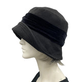 Cloche Hat 1920s Style Black Wool and Velvet Boston Millinery side view 