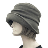 The Alice a 1920s vintage style cloche hat in fleece many color options. Gray. Handmade b y Boston Millinery 