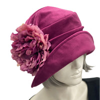 1920s style cloche hat for women in raspberry pink velvet Boston Millinery