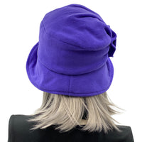 1920s style fleece cloche hat handmade purple Boston Millinery rear view