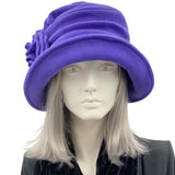1920s style fleece cloche hat handmade purple Boston Millinery front view