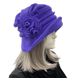1920s style fleece cloche hat handmade purple Boston Millinery side view