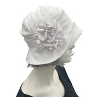 Elegant Vintage Style Cloche Hat in Linen with Satin Hydrangea Petals | The Alice