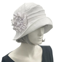 Elegant Vintage Style Cloche Hat in Linen with Satin Hydrangea Petals | The Alice