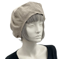 Linen beret in natural beige for women