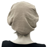 Linen beret in beige for women rear view