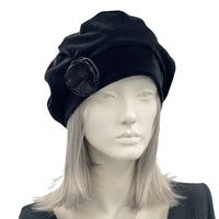 Womens Black Velvet Lightweight Beret  Chemotherapy Headwear