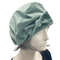 Aqua lightweight velour beret with bow 