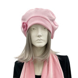 Pale Pink fleece beret Boston Millinery front view