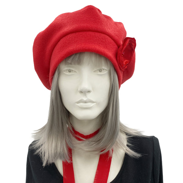 Red Fleece Beret front view Boston Millinery