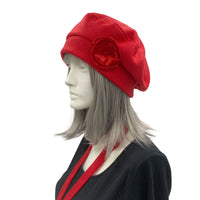 Red Fleece Front Beret Hat side view Boston Millinery