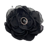 Vintage Style Peony Flower and Ostrich Feather Fascinator in Black Chiffon  Center B