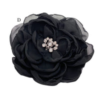Center D Vintage Style Peony Flower and Ostrich Feather Fascinator in Black Chiffon 