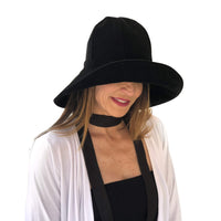 Black Velvet Derby Wide Brim hat, Vintage inspired for special occasions and winter weddings