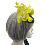 Black and Yellow orchid Flower Fascinator side view