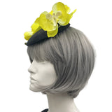 Black and Yellow orchid Flower Fascinator side view
