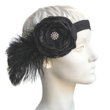 Black flapper headband flower and feather