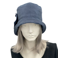 Blue rain hat in shower proof blue fabric Boston Millinery top front view 