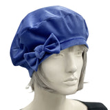 blue lightweight velour beret with bow 