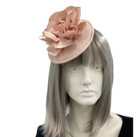 Blush Pink satin flower fascinator for weddings, the races,  cocktails, and tea parties 