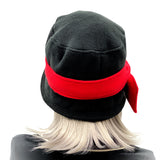 Bucket Hat Black Fleece with Red band Boston Millinery rear view