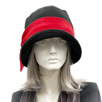 Bucket Hat Black Fleece with Red band Boston Millinery  front view