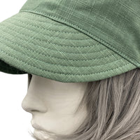 Linen Cadet Cap with Ribbon Flowers top stitched peak