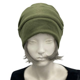 Trendy Fleece Winter Beanie Cloche Cap olive green front view