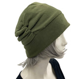 Trendy Fleece Winter Beanie Cloche Cap olive green side view