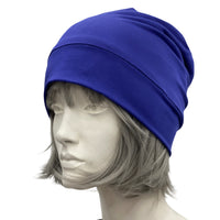 Royal Blue chemo beanie women side view
