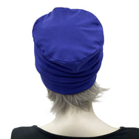 Royal Blue chemo beanie women rear view