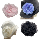 1920s Black Linen Cloche Hat with Chiffon Peony and Scarf | The Eleanor