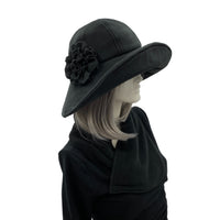 Black fleece derby hat Edwardian cloche 