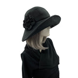 Black fleece derby hat Edwardian cloche 