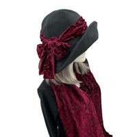Black Wide Brim Fleece Hat with Velvet Band and Bow | The Derby