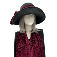Black Wide Brim Fleece Hat with Velvet Band and Bow | The Derby