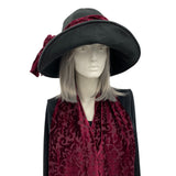 Black Wide Brim Fleece Hat with Velvet Band and Bow | The Derby
