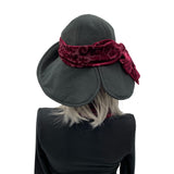 Black Wide Brim Fleece Hat with Velvet Band and Bow | The Derby