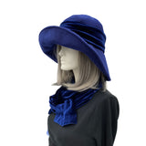 Navy Blue fleece wide brim Derby Hat handmade 