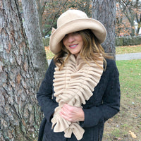 Camel Wide brim winter fleece cloche hat women, handmade Boston Millinery