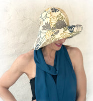 Wide Brim Cloche Hat in Botanical Print Cotton | The Derby